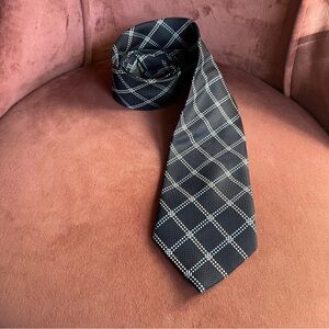 HERMES Paris Navy Blue Geometric Silk Tie 60”x4” Handmade Authentic